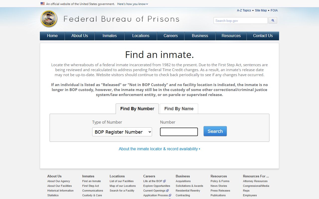 Calhoun County inmate records federal BOP inmate locator
